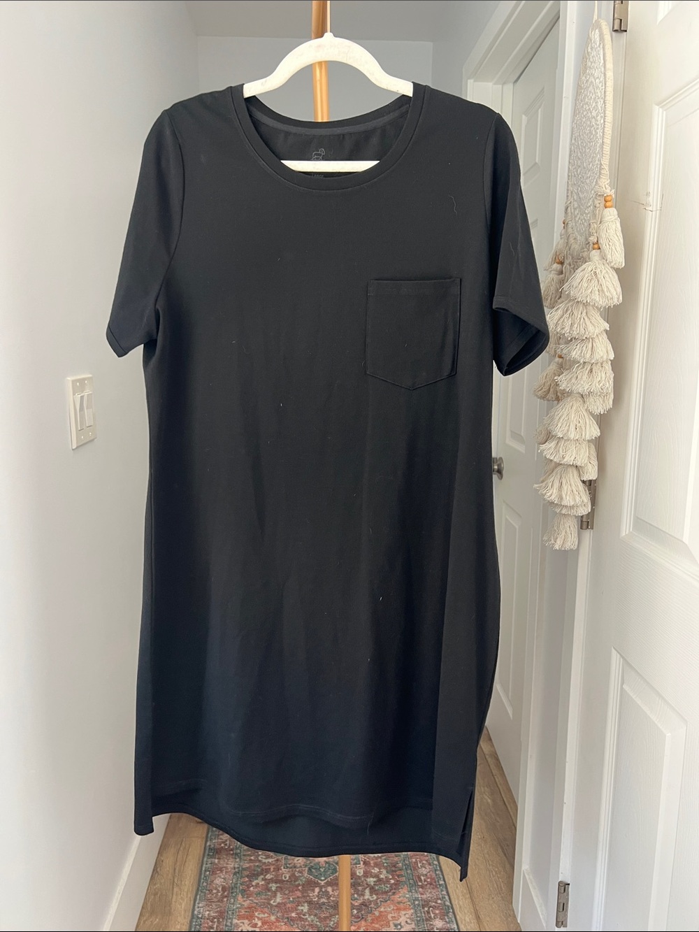WoolX Lexie Black Relaxed T-Shirt Dress Pocket Sz Large $160